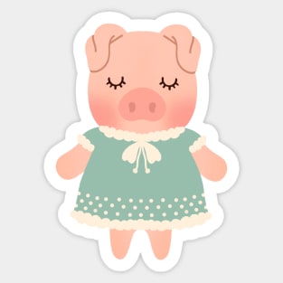 Cute little Pig kawaii in a dress Sticker